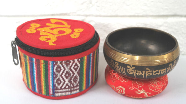 Tibetan Om Singing bowl w-silk pouch 3.5" SBT-2035