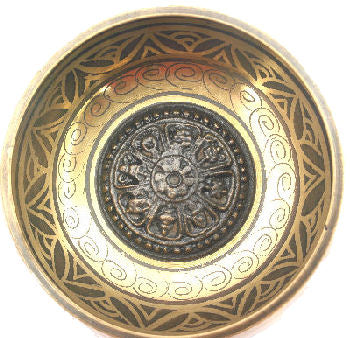 Singing bowl with Auspicious symbol 4" w-silk pouch SB-830