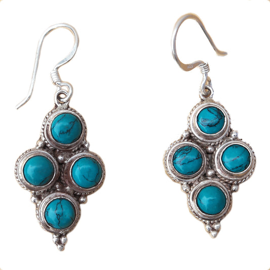 Tibetan Multi Turquoise Earring in sterling silver