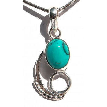 Spiral Pendent Tibetan Turquoise in Sterling Silver     SP-2006T