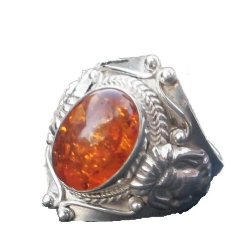 Adjustable Big  Amber stone Ring for man and woman