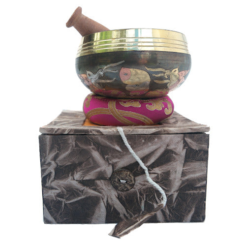 Dragon carved singing bowl with box  SB-102