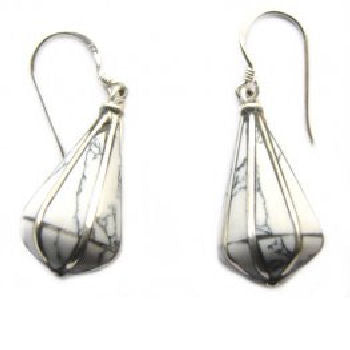 Pyramid Earring White Agage Stone  PE-1158E