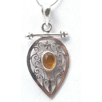 Sterling silver Jali pendent with Amber stone   RPP2010A