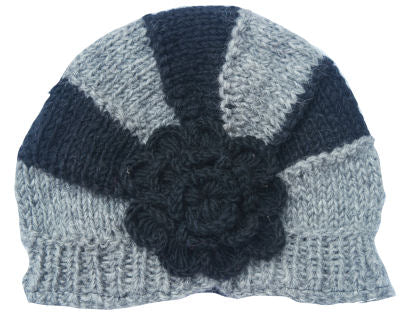 Light Grey w-Black strip Flower Hat CP-040C