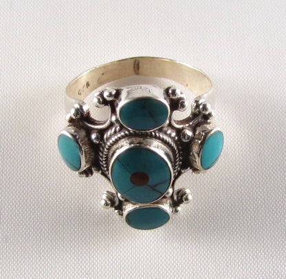 Tibetan Turquoise Ring in Sterling silver        PR-105C