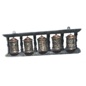 5 Metal Prayer wheel with wood frame   W-060