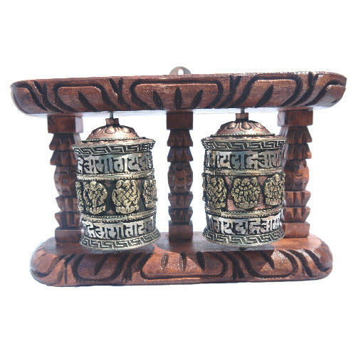 Multi Prayer Wheel with Wood Frame     W0183