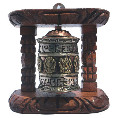 Single Prayer Wheel with Wood Frame     W-0175