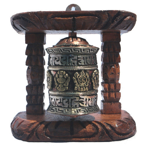 Single Prayer Wheel with Wood Frame     W-0175