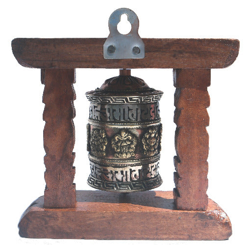Single Prayer Wheel with Wood Frame     W-0175