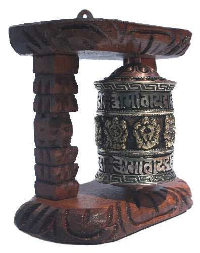 Single Prayer Wheel with Wood Frame     W-0175