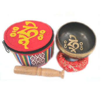 Tibetan Om Singing bowl w-silk pouch 3.5"   SBT-2035