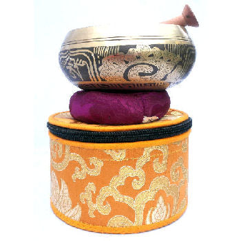 Singing bowl with Auspicious symbol 4" w-silk pouch  SB-830